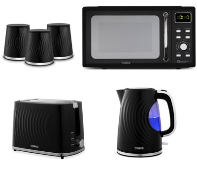Tower Sonar Black Kitchen Appliance SetKettleToasterMicrowave & Canisters from B&Q