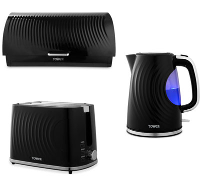 Tower Sonar Black 3-Piece Matching Kitchen Set1.7L 3Kw Kettle2-Slice Toaster And 16L Bread Bin. from B&Q