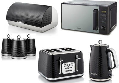 Swan Elegance Black 1.7L Kettle4-Slice Toaster800W MicrowaveBread Bin & Canisters Kitchen Set from B&Q