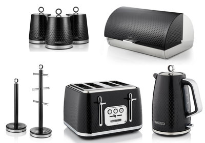 Swan Elegance Black1.7L 3Kw Kettle4-Slice ToasterBreadbin And Canisters from B&Q