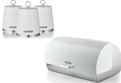 Swan Elegance White 14L Breadbin With 3 X 1.3L TeaCoffeeSugar Canisters from B&Q