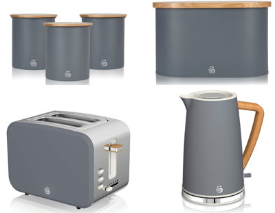 Swan Nordic Slate Grey 6Pc Kitchen Set1.7L Cordless Kettle2-Slice ToasterBread Bin & 3 Canisters from B&Q