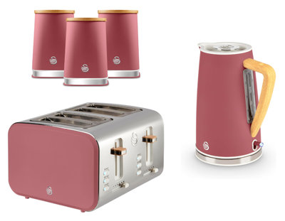 Swan Nordic Fuchsia Rose 1.7L 3Kw Kettle4-Slice Toaster & 3-Piece Canister Set from B&Q