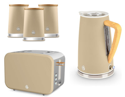 Swan Nordic Oatmeal Kitchen Set1.7L 3Kw Kettle2-Slice 900W Toaster And 3 Canisters (TeaCoffeeSugar) from B&Q