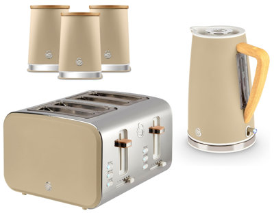Swan Nordic Oatmeal 1.7L 3Kw Kettle4-Slice Toaster & 3-Piece Canister SetOatmeal Finish from B&Q
