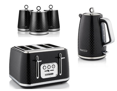 Swan Elegance Black 5-Piece Kitchen Set1.7L Kettle4-Slice Toaster & 3 Canisters from B&Q