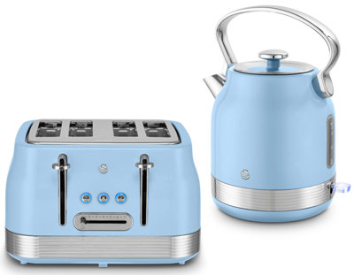 Swan Retro Revive Blue 1.7L 3Kw Kettle And 4-Slice Toaster SetRetro Stovetop Design. from B&Q