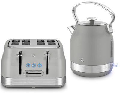 Swan Retro Revive Grey 1.7L 3Kw Kettle And 4-Slice Toaster Set With Chrome Accents from B&Q
