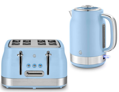 Swan Retro Revive Blue 1.7L 3Kw Jug Kettle And 4-Slice Toaster SetRetro Kitchen Appliances from B&Q