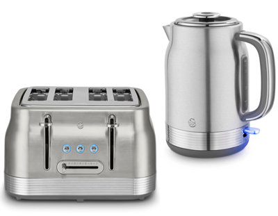 Swan Retro Revive Stainless Steel 1.7L 3Kw Jug Kettle And 4-Slice Toaster Set Silver. from B&Q