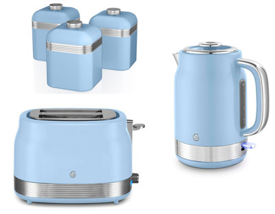 Swan Retro Revive Blue 5-Piece Kitchen Set1.7L 3Kw Jug Kettle2-Slice Toaster & 3 Canisters from B&Q