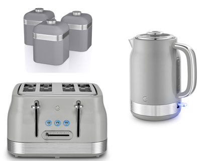 Swan Retro Revive Grey 1.7L 3Kw Jug Kettle4-Slice Toaster And 3 Canisters Kitchen Set from B&Q