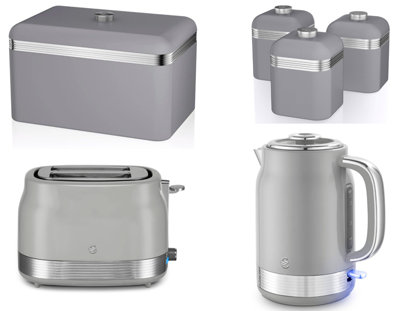1986 Swan Retro Grey 6-Piece Kitchen Set1.7L 3Kw Jug Kettle2-Slice ToasterBreadbin & 3 Canisters from B&Q