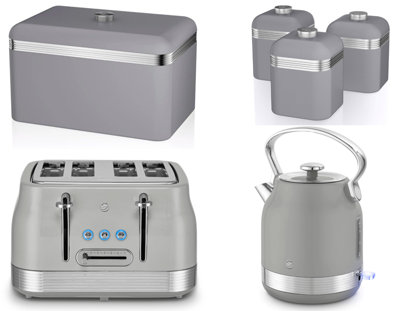 Swan Retro Revive Grey 6-Piece Kitchen Set1.7L 3Kw Kettle4-Slice ToasterBread Bin & 3 Canisters from B&Q