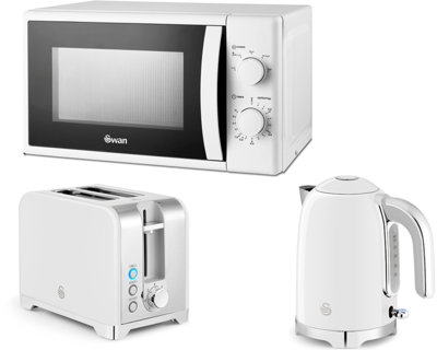 Swan Solace White 1.7L 3Kw Kettle2-Slice Toaster & 20L 700W Manual Microwave 3-Piece Set from B&Q