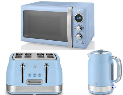 Swan Retro Revive Blue 3-Piece Kitchen Set1.7L 3000W Jug Kettle4-Slice Toaster800W 20L Microwave from B&Q