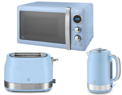 Swan Retro Revive Blue 3-Piece Kitchen Set1.7L 3Kw Kettle2-Slice Toaster800W 20L Microwave from B&Q