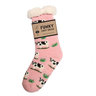 Bartleby Unisex Multicolor Sherpa Socks - Black & White Cow Design - Image 3