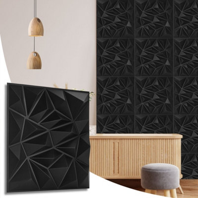 Novecrafto Decorative 3D Wall Panels (50X50Cm) Pack Of 6 Sheets Cover 16.15Ft² (1.5M²) Interior Cladding Panels Diamond Design In Matte Black from B&Q