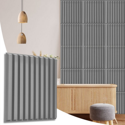 Novecrafto Decorative 3D Wall Panels (50X50Cm) Pack Of 6 Sheets Cover 16.15Ft² (1.5M²) Interior Cladding 3D Fluted Line Design Matte Grey from B&Q