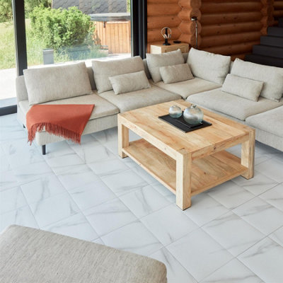Novecrafto Self-Adhesive Vinyl Floor Tiles - 30 Pack For 30 Ft² (2.79 M²) Coverage - Peel & Stick Vinyl Floor Tiles - Marble Effect White