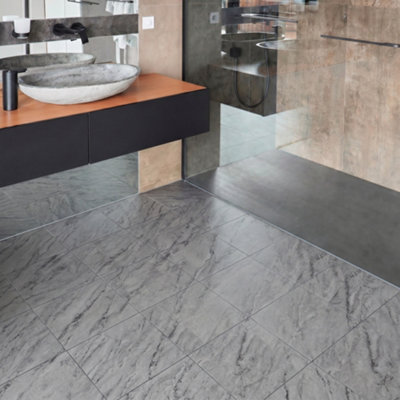 Novecrafto Self-Adhesive Vinyl Floor Tiles - 30 Pack For 30 Ft² (2.79 M²) Coverage - Peel & Stick Vinyl Floor Tiles - Marble Effect Grey
