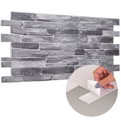 (Grey, Set Of 6) Self Adhesive 3D Wall Panels - 96 Cm X 48Cm | 37.79 X 18.89 In Pvc Cladding Faux Stone & Brick Effect Designs 5061027353956 - Image 3