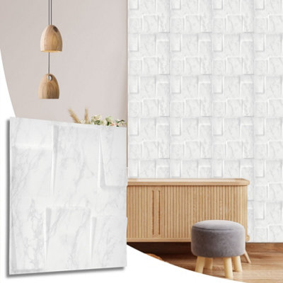 Novecrafto Decorative 3D Wall Panels (50X50cm) Pack Of 6 Sheets Cover 16.15Ft² (1.5M²) Cladding Panels Geometric Square Design In Matt Marble