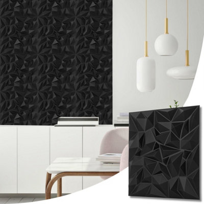 B&Q -  Decorative 3D Wall Panels (50X50Cm) Pack Of 6 Sheets Cover 16.15Ft² (1.5M²) Cladding Panels Diamond Prestige Design In Matt Black