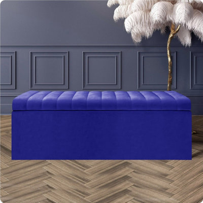  - Safar 3Ft Ottoman Storage BoxSapphire Blue Plush Velvet