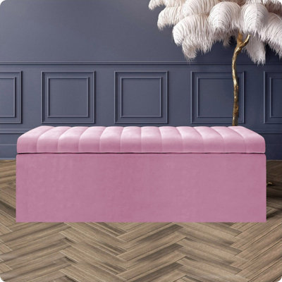  - Safar 3Ft Ottoman Storage BoxPink Plush Velvet