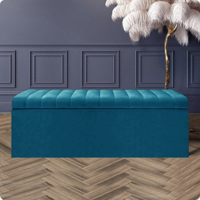  - Safar 3Ft Wide Ottoman Storage BoxEmerald Green Plush Velvet Ottoman Bench