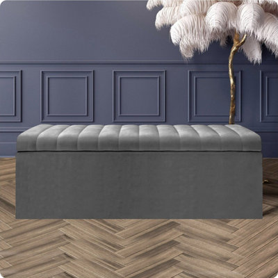  - Safar 4Ft Ottoman Storage BoxGrey Plush Velvet