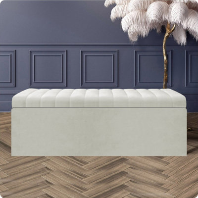  - Safar 4Ft Ottoman Storage BoxCream Plush Velvet