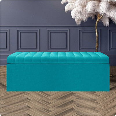  - Safar 5Ft Ottoman Storage BoxTeal Plush Velvet