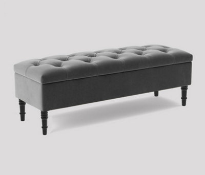 Alyana Ottoman Bench With Storage And Turned Wooden Legs120Cm Wide Ottoman BoxGrey Plush Velvet from B&Q