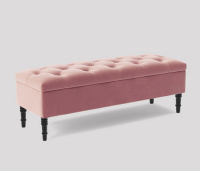 Alyana Ottoman Bench With Storage And Turned Wooden Legs. 137Cm Wide Ottoman BoxPink Plush Velvet from B&Q