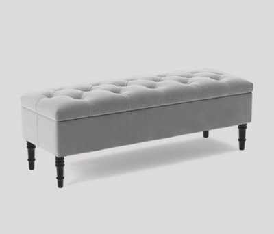 Alyana Ottoman Bench With Storage And Turned Wooden Legs. 137Cm Wide Ottoman BoxSilver Plush Velvet from B&Q