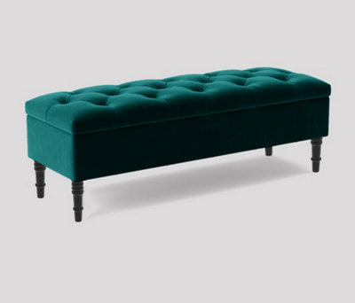 Alyana Ottoman Bench With Storage And Turned Wooden Legs. 150Cm Wide Ottoman BoxEmerald Green Plush Velvet from B&Q