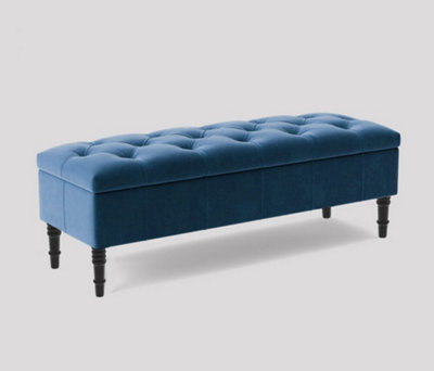  - Alyana Ottoman Bench With Storage And Turned Wooden Legs180Cm Wide Ottoman BoxDuck Egg Plush Velvet