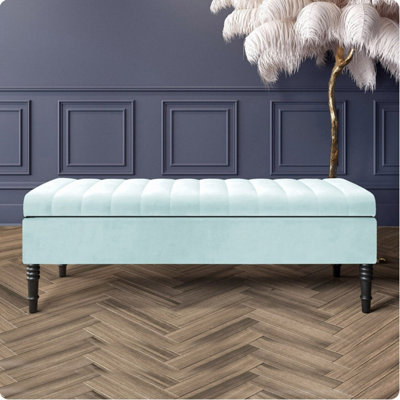  - Safar 90Cm Ottoman Storage BenchPlush Velvet Shoe BenchWhite Lined Upholstery Storage Footstool