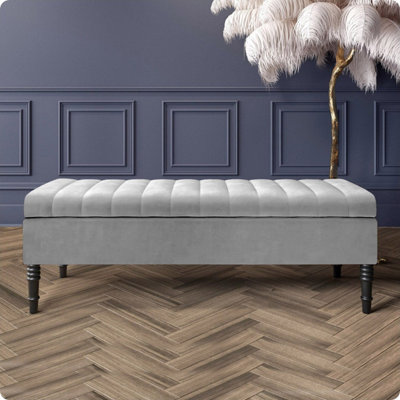  - Safar 90Cm Ottoman Storage BenchPlush Velvet Shoe BenchSilver Lined Upholstery Storage Footstool