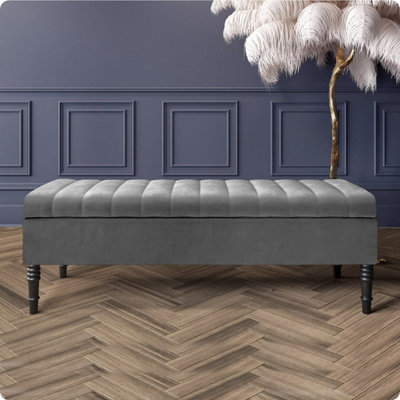  - Safar 120Cm Ottoman Storage BenchPlush Velvet Shoe BenchGrey Lined Upholstery Storage Footstool