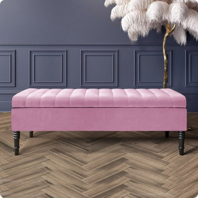  - Safar 137Cm Ottoman Storage BenchPlush Velvet Shoe BenchPink Lined Upholstery Storage Footstool