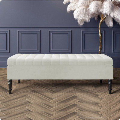  - Safar 180Cm Ottoman Storage BenchPlush Velvet Shoe BenchCream Lined Upholstery Storage Footstool