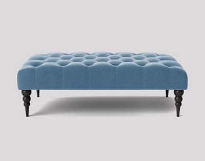  - Alyana 90Cm Rectangle Ottoman Bench With Wooden Legs- Duck Egg Plush Velvet Chesterfield Upholstered Footstool