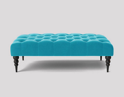  - Alyana 137Cm Rectangle Ottoman Bench With Wooden Legs- Teal Plush Velvet Chesterfield Upholstered Footstool