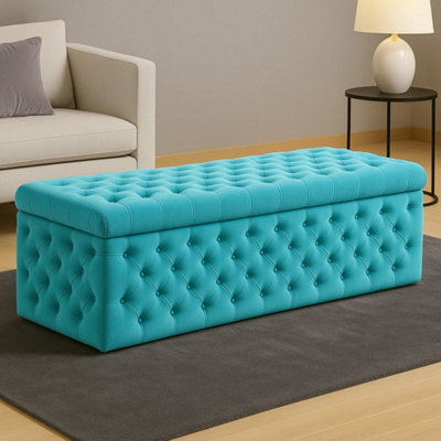  - 137Cm Wide Lux Ottoman Storage BoxTeal Velvet Upholstered Chesterfield Storage Ottoman Box