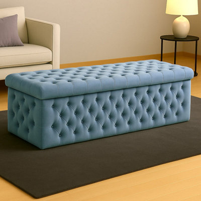  - 150Cm Wide Lux Ottoman Storage BoxDuck Egg Velvet Upholstered Chesterfield Storage Ottoman Box