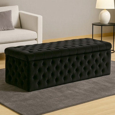  - 180Cm Wide Lux Ottoman Storage BoxBlack Velvet Upholstered Chesterfield Storage Ottoman Box